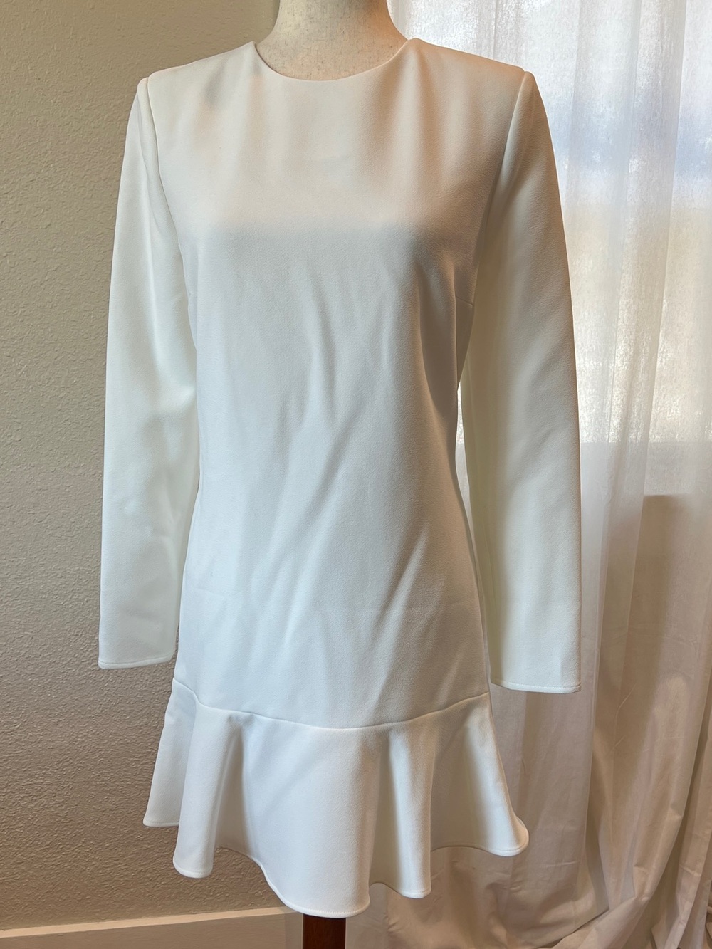 The Kooples White Long-Sleeve Open Back Ruffle-Hem Mini Dress